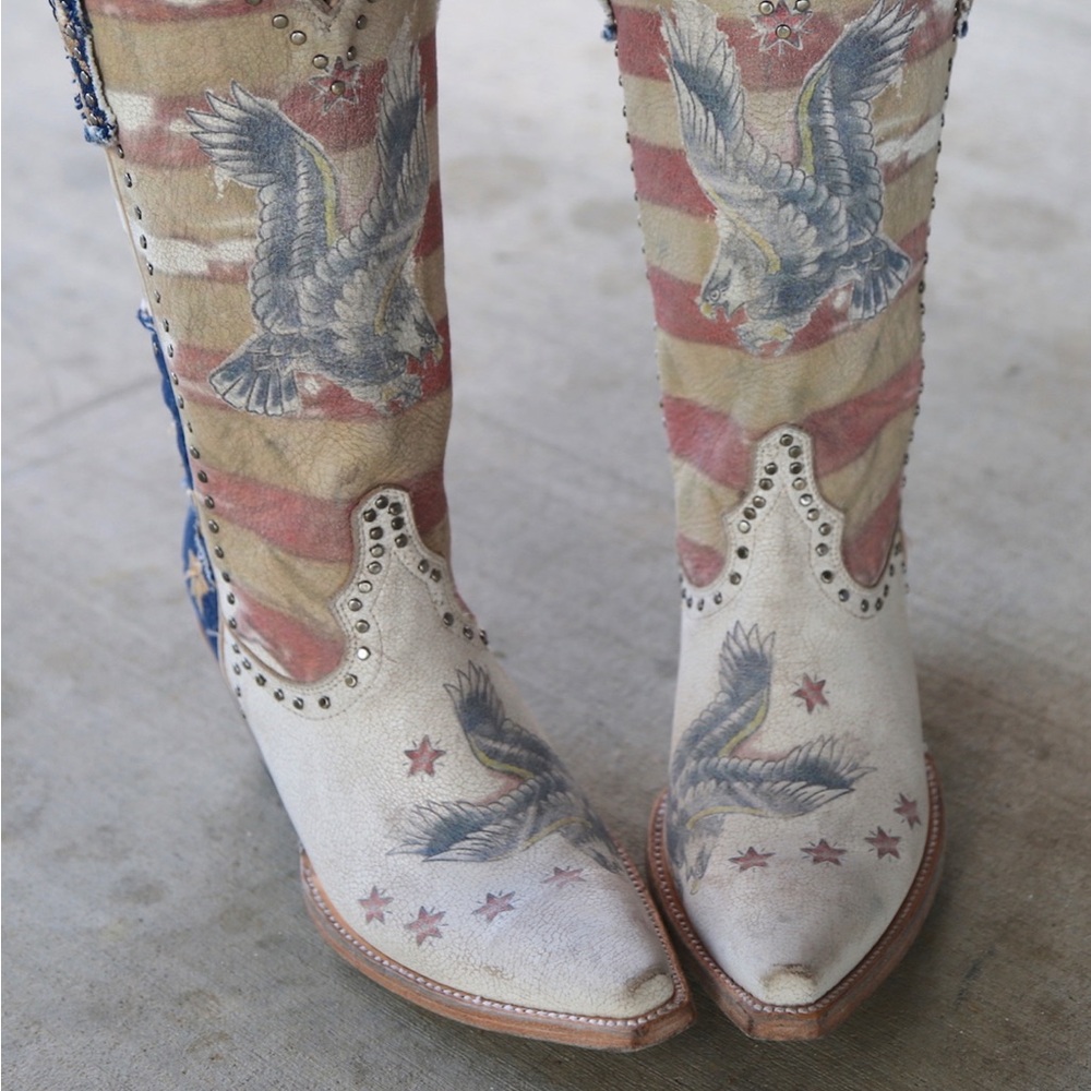 YIPPEE KI YAY BY OLD GRINGO JORIE PATRIOTIC RED WHITE BLUE LEATHER BOOTS - Picture 5 of 10